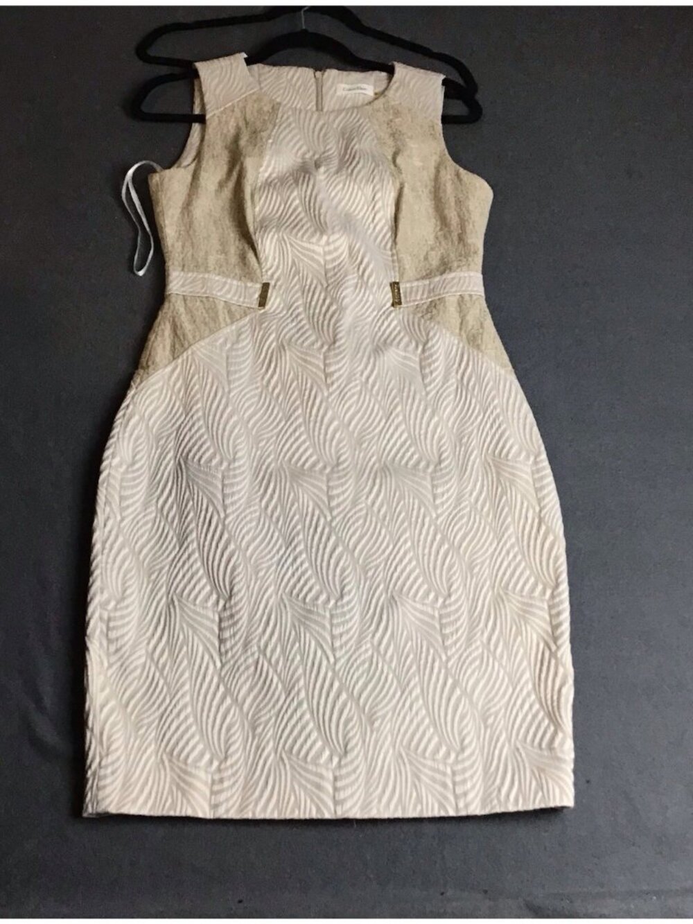 Calvin Klein Leaf Pattern Sheath Dress Womens 8Tan